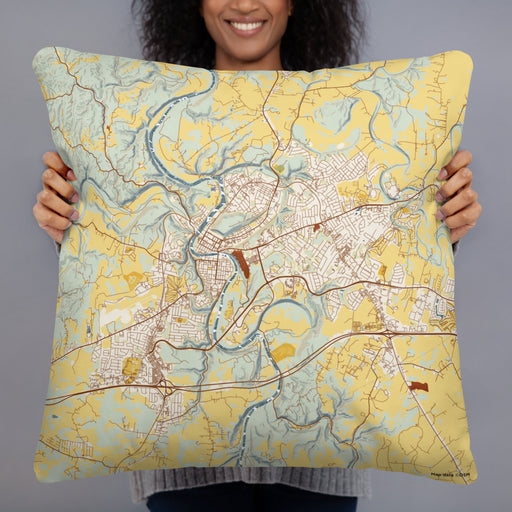 Person holding 22x22 Custom Frankfort Kentucky Map Throw Pillow in Woodblock