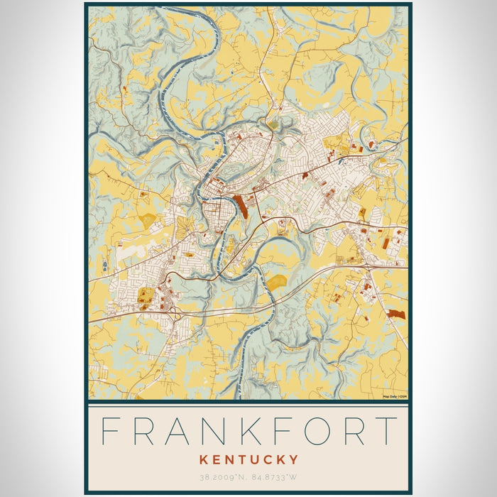 Frankfort Kentucky Map Print Portrait Orientation in Woodblock Style With Shaded Background