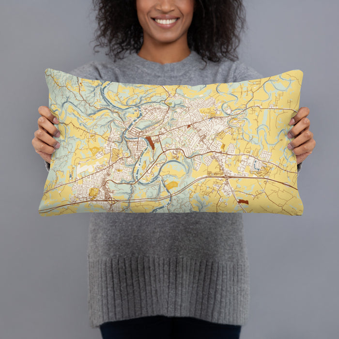 Person holding 20x12 Custom Frankfort Kentucky Map Throw Pillow in Woodblock