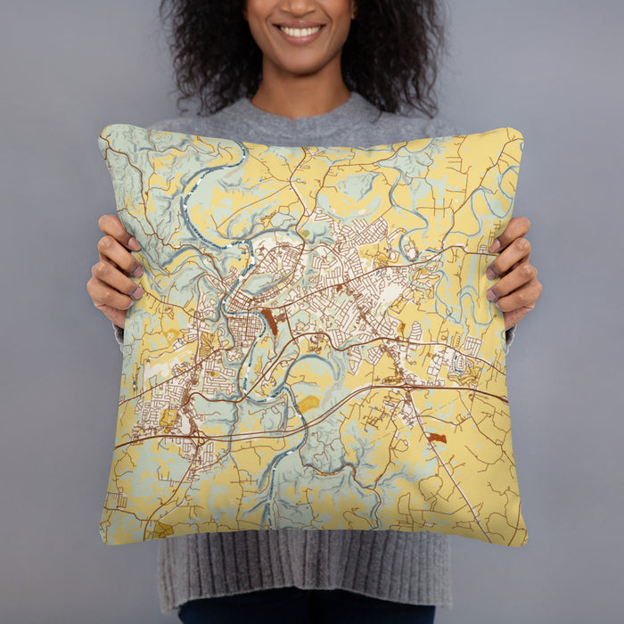 Person holding 18x18 Custom Frankfort Kentucky Map Throw Pillow in Woodblock