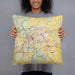 Person holding 18x18 Custom Frankfort Kentucky Map Throw Pillow in Woodblock