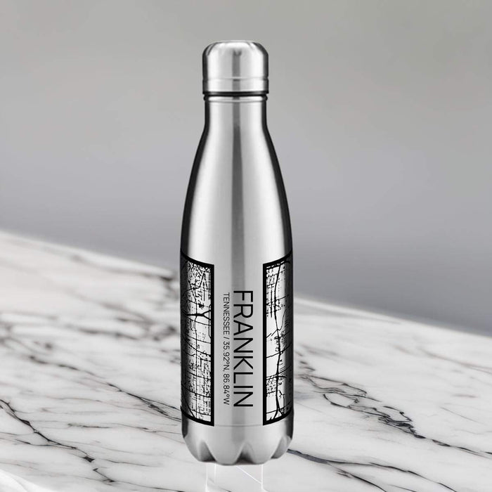 Franklin Tennessee Custom City Map Inscription Coordinates on 17oz Stainless Steel Insulated Cola Bottle in Stainless