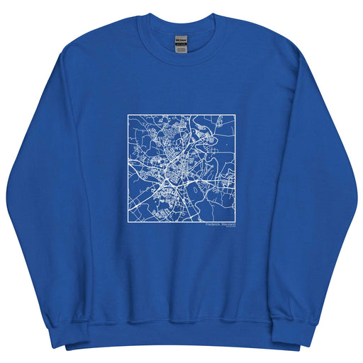 Frederick Maryland  Map Unisex Crewneck Sweater with City inscription in Royal Blue