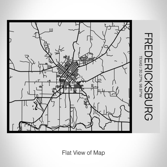 Rendered View of Fredericksburg Texas Map on 20oz Stainless Steel Insulated Bottle with Bamboo Top with printed Tactile Lines Map in Black