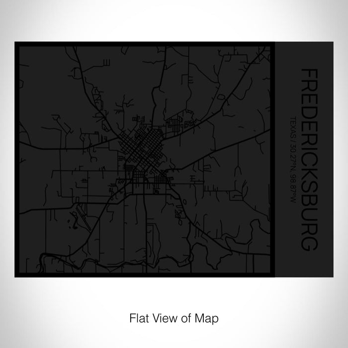 Rendered View of Fredericksburg Texas Map on 20oz Stainless Steel Insulated Bottle with Bamboo Top in Matte Black with printed Tactile Lines Map in Black