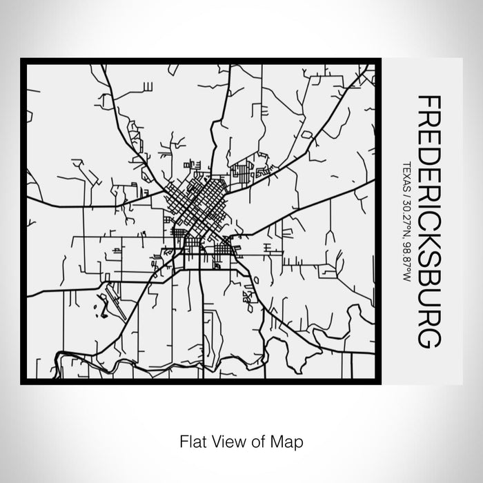Rendered View of Fredericksburg Texas Map on 20oz Stainless Steel Insulated Bottle with Bamboo Top in Matte White with printed Tactile Lines Map in Black