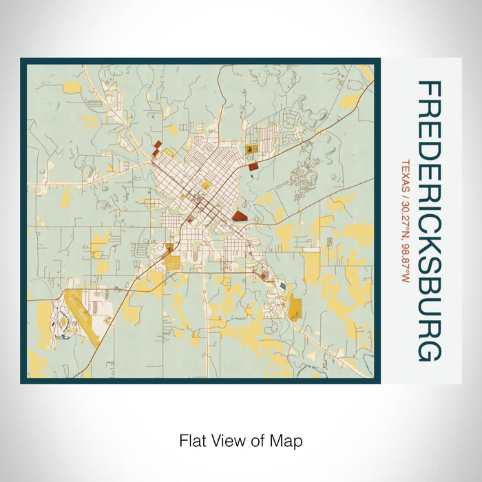Rendered View of Fredericksburg Texas Map on 20oz Stainless Steel Insulated Bottle with Bamboo Top with printed woodblock style map