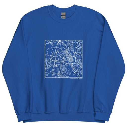 Fredericksburg Virginia  Map Unisex Crewneck Sweater with City inscription in Royal Blue