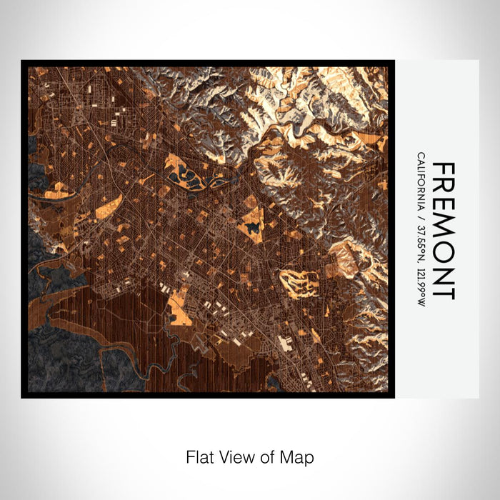 Rendered View of Fremont California Map on 20oz Stainless Steel Insulated Bottle with Bamboo Top with printed ember style map