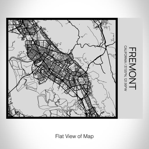 Rendered View of Fremont California Map on 20oz Stainless Steel Insulated Bottle with Bamboo Top with printed Tactile Lines Map in Black