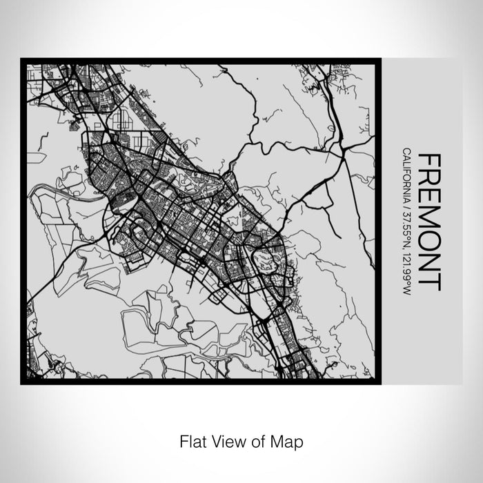 Rendered View of Fremont California Map on 20oz Stainless Steel Insulated Bottle with Bamboo Top with printed Tactile Lines Map in Black