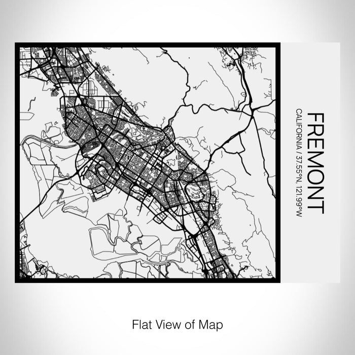 Rendered View of Fremont California Map on 20oz Stainless Steel Insulated Bottle with Bamboo Top in Matte White with printed Tactile Lines Map in Black