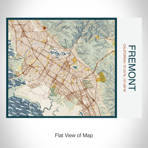 Rendered View of Fremont California Map on 20oz Stainless Steel Insulated Bottle with Bamboo Top with printed woodblock style map