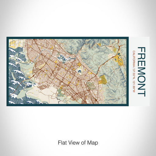 Rendered View of Fremont California Map on 17oz Stainless Steel Insulated Bottle with printed woodblock style map