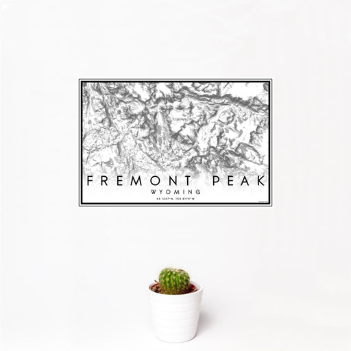 12x18 Fremont Peak Wyoming Map Print Landscape Orientation in Classic Style With Small Cactus Plant in White Planter