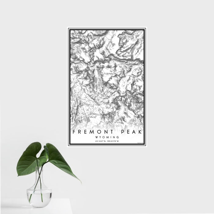 16x24 Fremont Peak Wyoming Map Print Portrait Orientation in Classic Style With Tropical Plant Leaves in Water