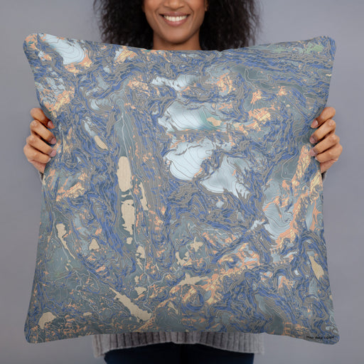 Person holding 22x22 Custom Fremont Peak Wyoming Map Throw Pillow in Afternoon