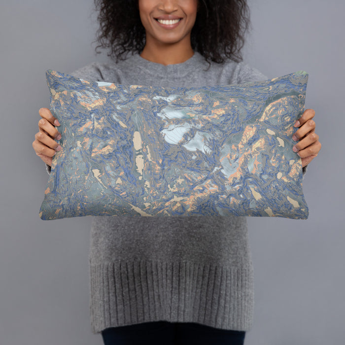 Person holding 20x12 Custom Fremont Peak Wyoming Map Throw Pillow in Afternoon