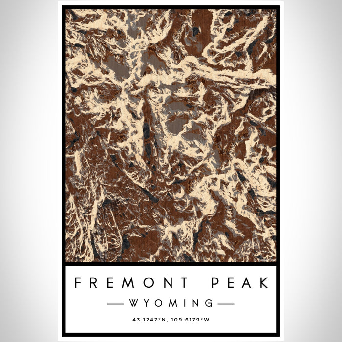 Fremont Peak Wyoming Map Print Portrait Orientation in Ember Style With Shaded Background
