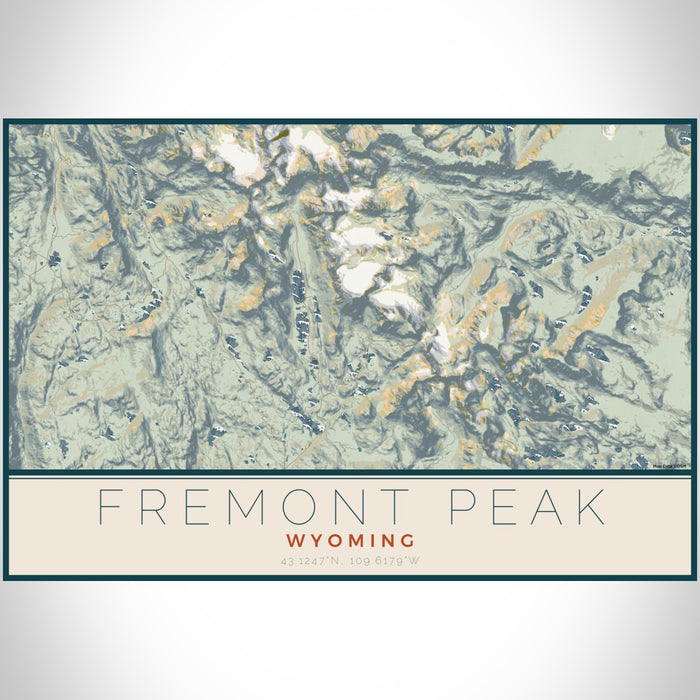 Fremont Peak Wyoming Map Print Landscape Orientation in Woodblock Style With Shaded Background