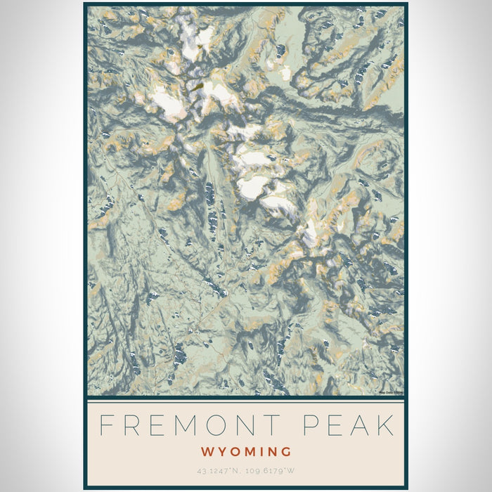 Fremont Peak Wyoming Map Print Portrait Orientation in Woodblock Style With Shaded Background