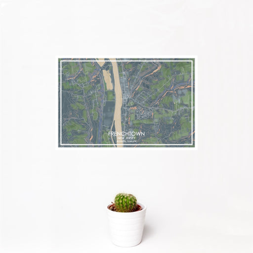 12x18 Frenchtown New Jersey Map Print Landscape Orientation in Afternoon Style With Small Cactus Plant in White Planter