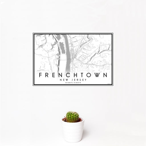 12x18 Frenchtown New Jersey Map Print Landscape Orientation in Classic Style With Small Cactus Plant in White Planter
