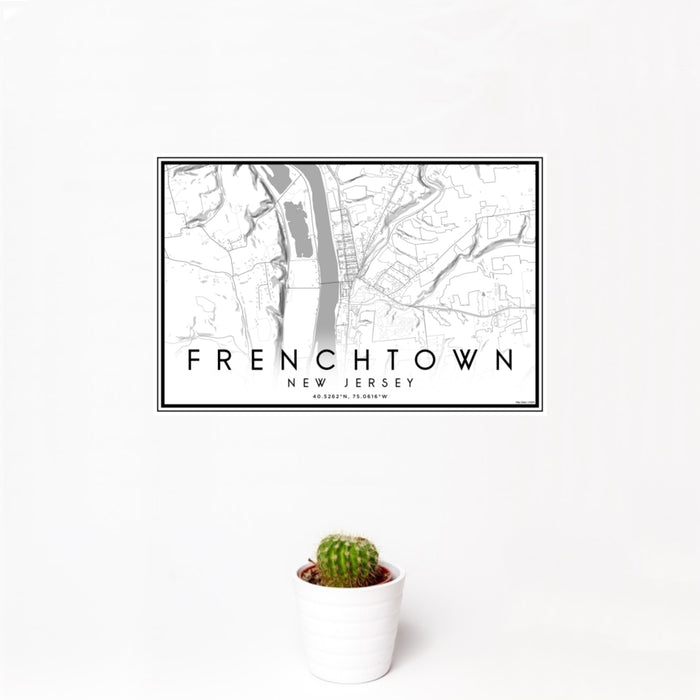 12x18 Frenchtown New Jersey Map Print Landscape Orientation in Classic Style With Small Cactus Plant in White Planter