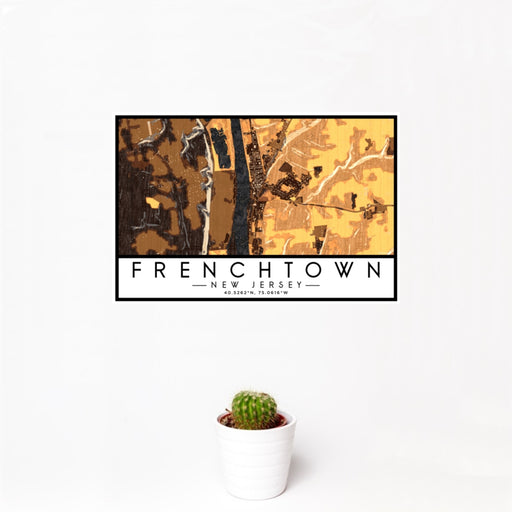 12x18 Frenchtown New Jersey Map Print Landscape Orientation in Ember Style With Small Cactus Plant in White Planter