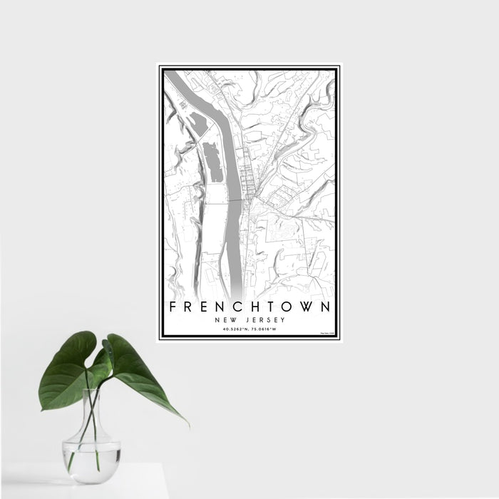 16x24 Frenchtown New Jersey Map Print Portrait Orientation in Classic Style With Tropical Plant Leaves in Water