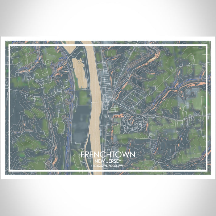 Frenchtown New Jersey Map Print Landscape Orientation in Afternoon Style With Shaded Background