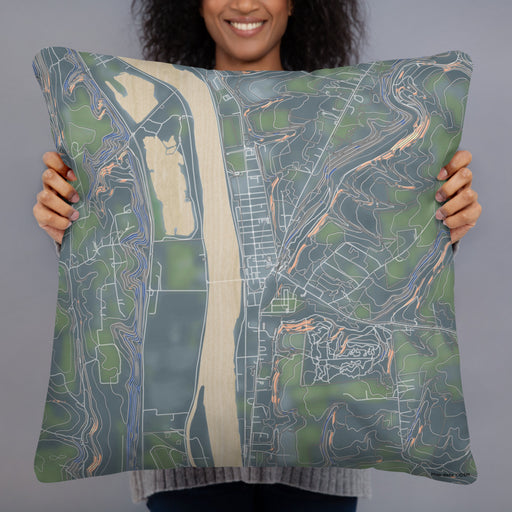 Person holding 22x22 Custom Frenchtown New Jersey Map Throw Pillow in Afternoon
