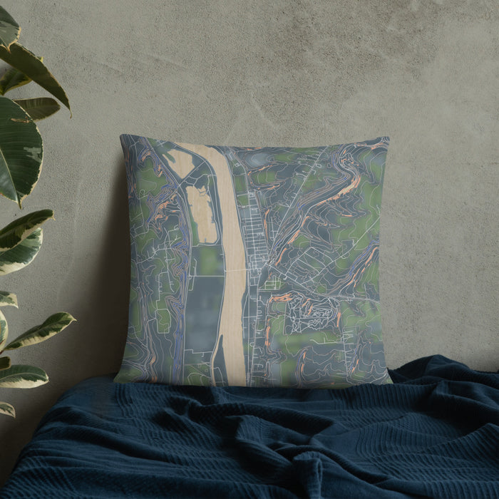 Custom Frenchtown New Jersey Map Throw Pillow in Afternoon on Bedding Against Wall