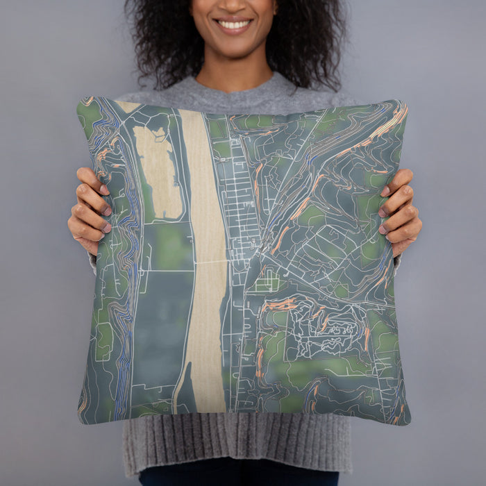 Person holding 18x18 Custom Frenchtown New Jersey Map Throw Pillow in Afternoon