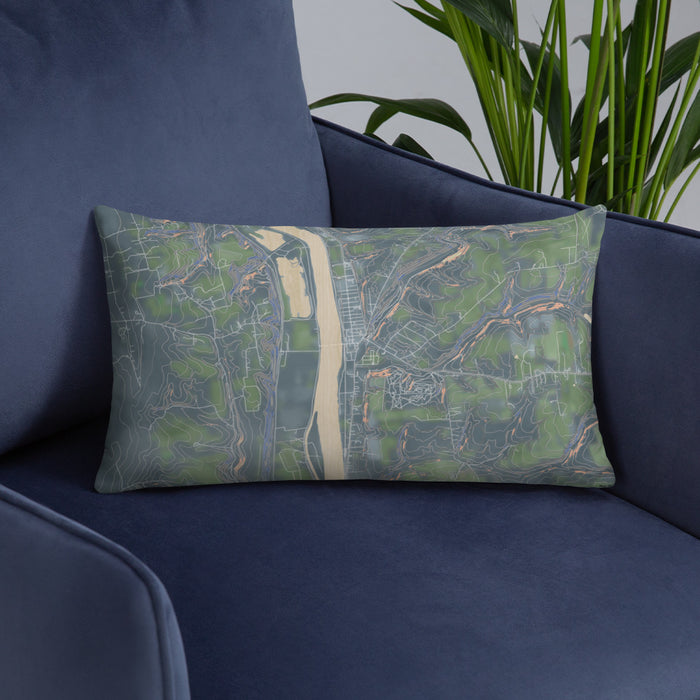 Custom Frenchtown New Jersey Map Throw Pillow in Afternoon on Blue Colored Chair
