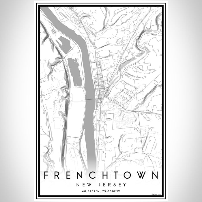 Frenchtown New Jersey Map Print Portrait Orientation in Classic Style With Shaded Background