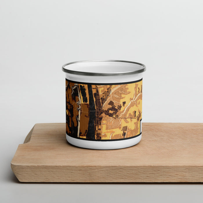 Front View Custom Frenchtown New Jersey Map Enamel Mug in Ember on Cutting Board
