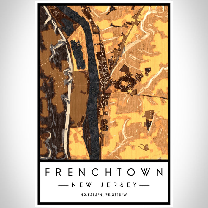 Frenchtown New Jersey Map Print Portrait Orientation in Ember Style With Shaded Background