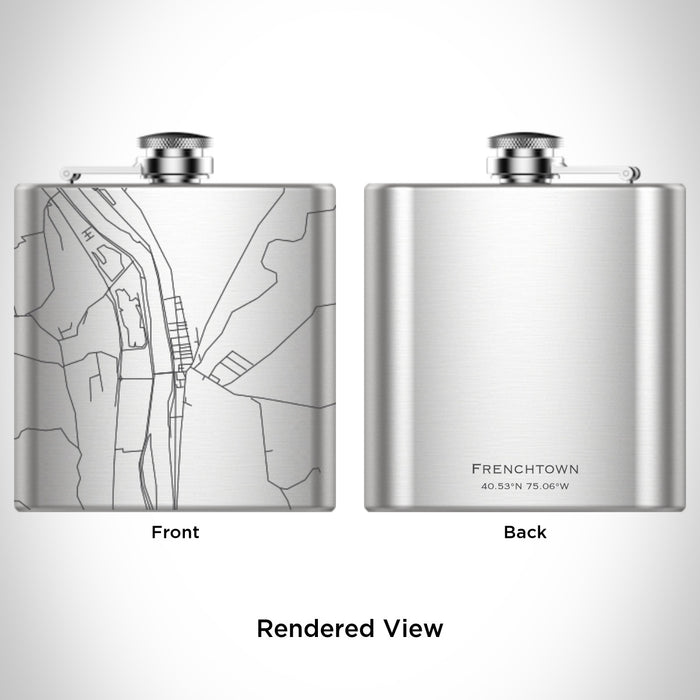 Rendered View of Frenchtown New Jersey Map Engraving on 6oz Stainless Steel Flask