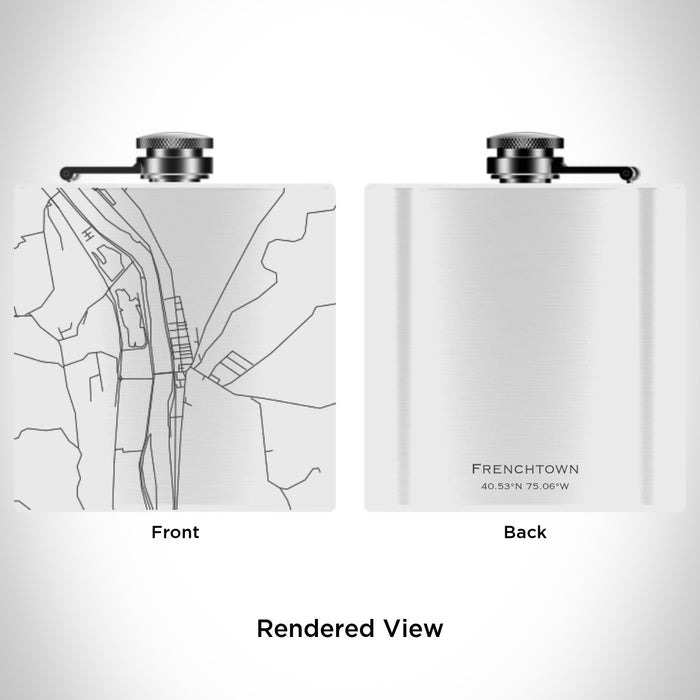 Rendered View of Frenchtown New Jersey Map Engraving on 6oz Stainless Steel Flask in White