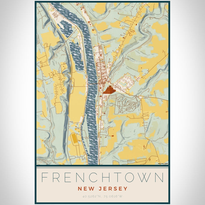 Frenchtown New Jersey Map Print Portrait Orientation in Woodblock Style With Shaded Background