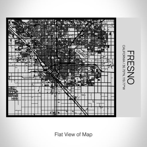 Rendered View of Fresno California Map on 20oz Stainless Steel Insulated Bottle with Bamboo Top with printed Tactile Lines Map in Black