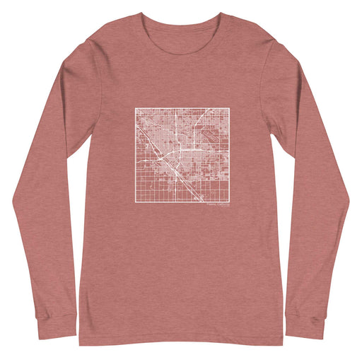 Fresno California  Map Unisex Long-Sleeve T-shirt with City inscription in Heather Mauve