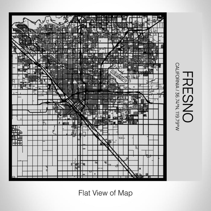 Rendered View of Fresno California Map on 17oz Stainless Steel Insulated Tumbler in Tactile Lines with Succulent in Background