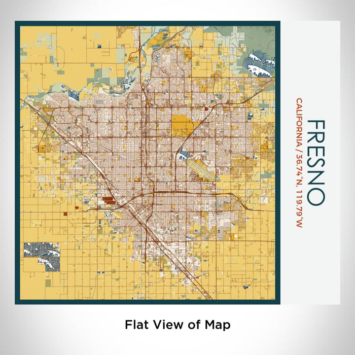 Rendered View of Fresno California Map on 17oz Stainless Steel Insulated Tumbler in Woodblock Map Style