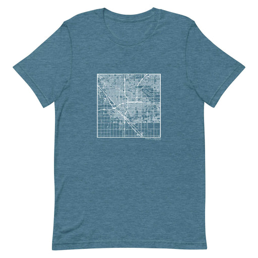 Fresno California  Map Unisex T-Shirt with City inscription in Heather Teal