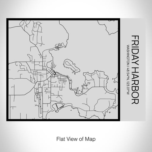 Rendered View of Friday Harbor Washington Map on 20oz Stainless Steel Insulated Bottle with Bamboo Top with printed Tactile Lines Map in Black