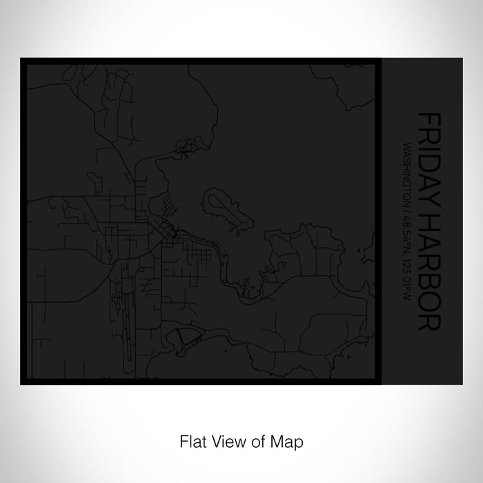 Rendered View of Friday Harbor Washington Map on 20oz Stainless Steel Insulated Bottle with Bamboo Top in Matte Black with printed Tactile Lines Map in Black