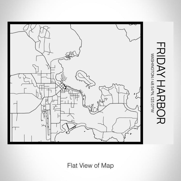 Rendered View of Friday Harbor Washington Map on 20oz Stainless Steel Insulated Bottle with Bamboo Top in Matte White with printed Tactile Lines Map in Black