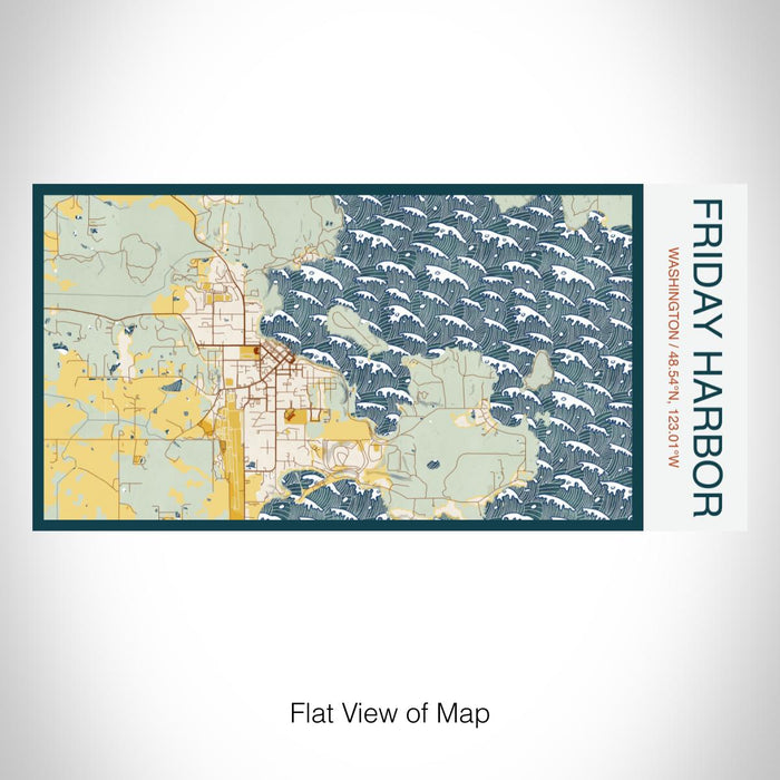 Rendered View of Friday Harbor Washington Map on 17oz Stainless Steel Insulated Bottle with printed woodblock style map